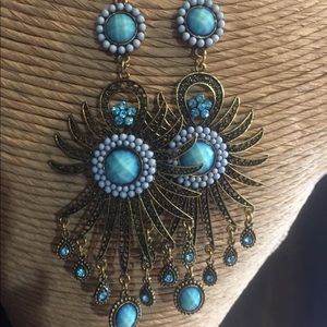 Antique Gold and Turquoise Pierced Earrings.